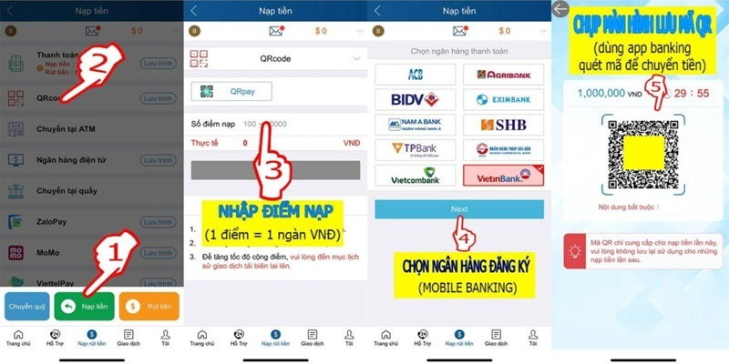 Các bước thực hiện nạp tiền cá cược online